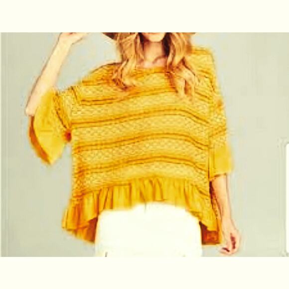 Umgee EUC ruffle bell sleeve oversized top blouse Medium Butterscotch yellow - Picture 1 of 14